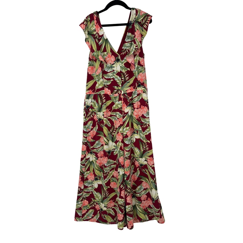 Ann Taylor Crop Jumpsuit Women 12 Tropical Ruffle Vacation Floral Resort Travel